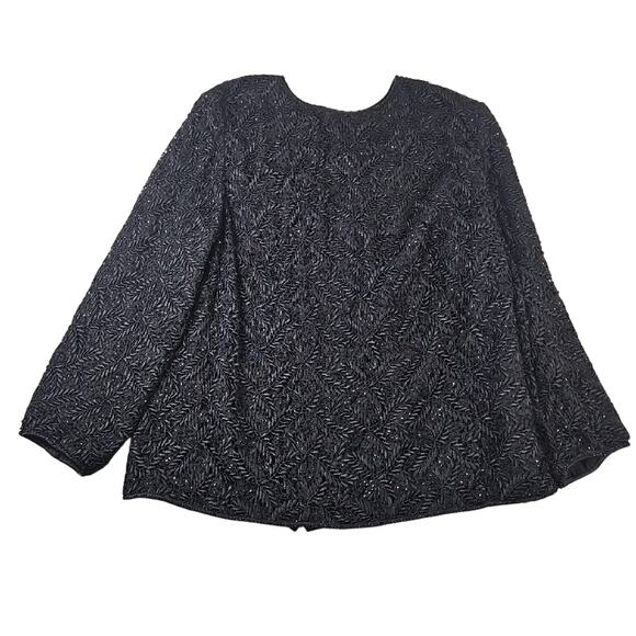 VTG Oleg Cassini Black Tie Beaded Sequin Evening Jacket 1X Elegant Formalwear - Picture 2 of 9